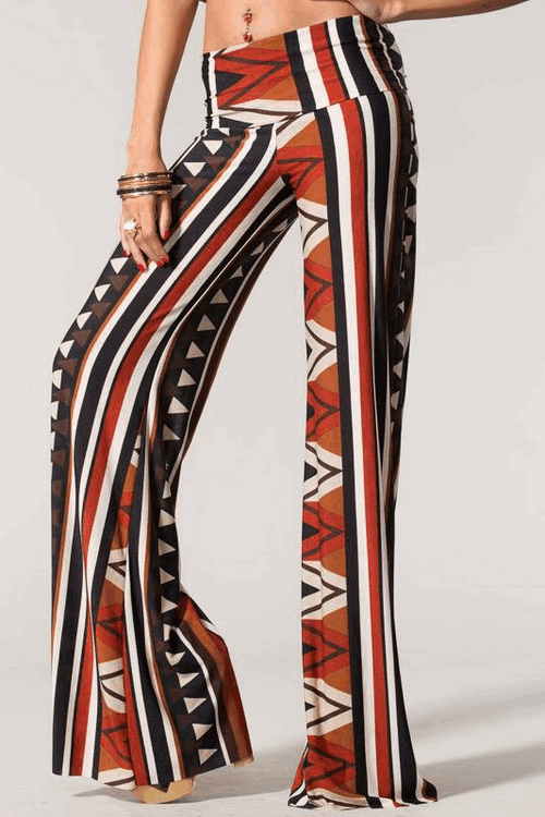 Stripe Abstract Print Wide Leg Pants